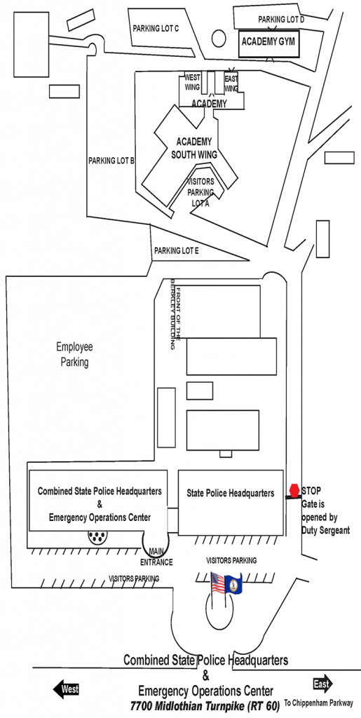 Map of Virginia State Police Administrative Headquarters and Training Academy